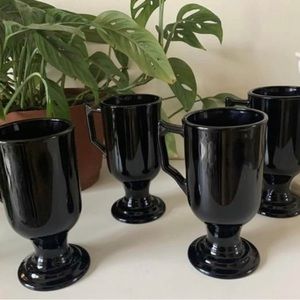 Vintage Black Amethyst Glass Irish Coffee Mug Set of 4